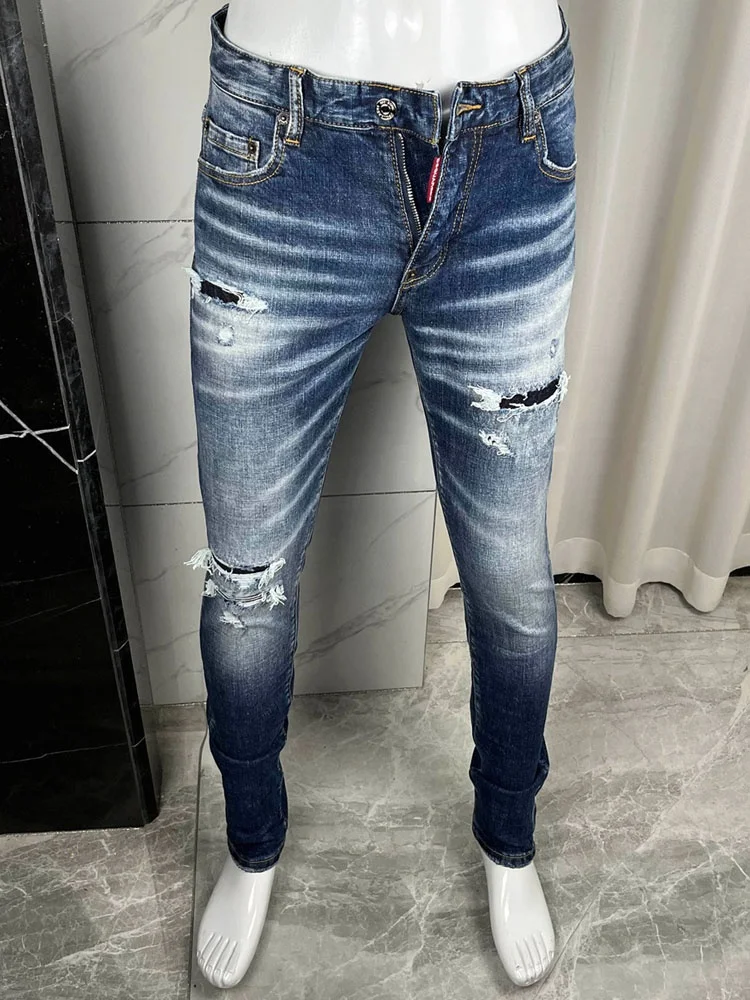 

Slim Fit Elastic D2 Jeans Men's DSQ2 Square Waed High-End Feeling Long Pants Four Seasons Casual mid Waist Zipper