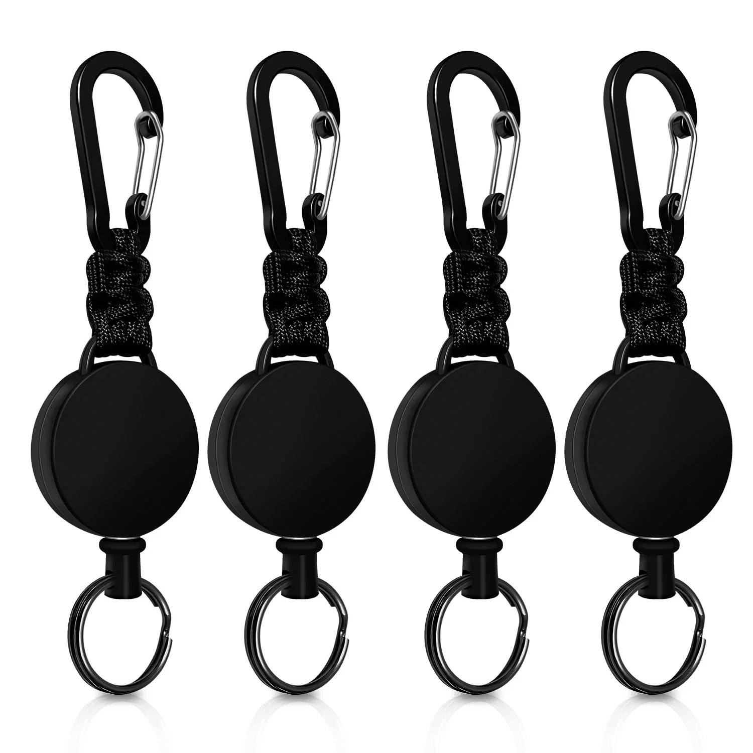 Retractable Keychain 4 Pieces Heavy Duty Carabiner Badge Holder Reel ID Holder Extendable Key Ring Key Holder with 23.6” Steel