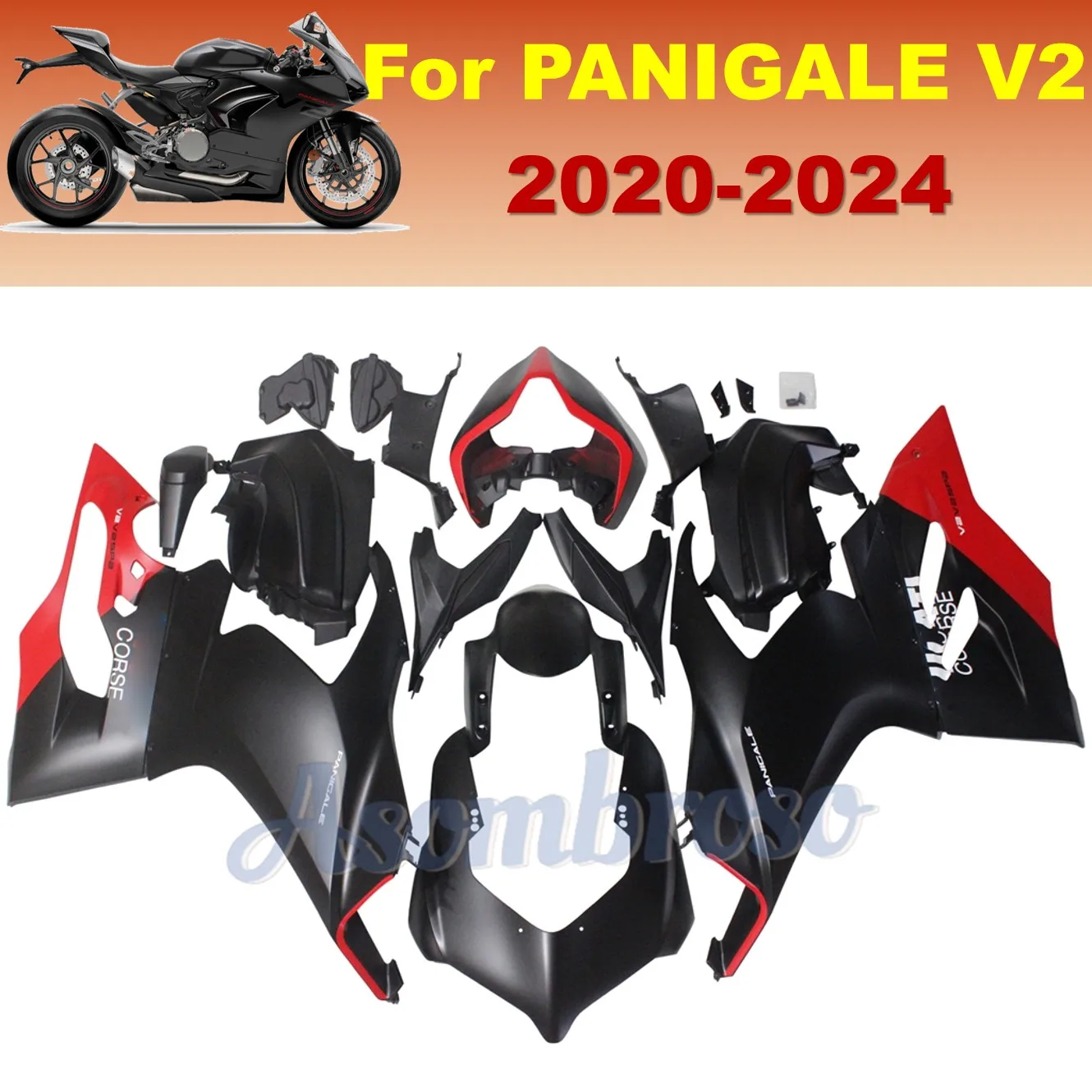 

For DUCATI Panigale V2 2020 2021 2022 2023 2024 Body Frame Parts Fairing Kits | Matte Black with Red