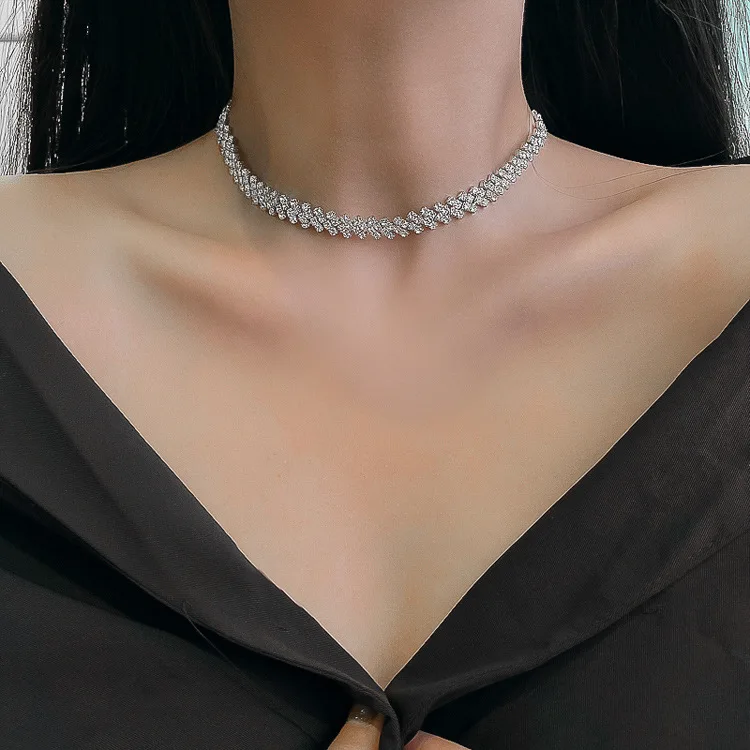 Sparkling Silver Color Crystal Collar Chain Choker Necklace Bridal Women Wedding Party Diamante Rhinestone Choker Jewelry Gifts