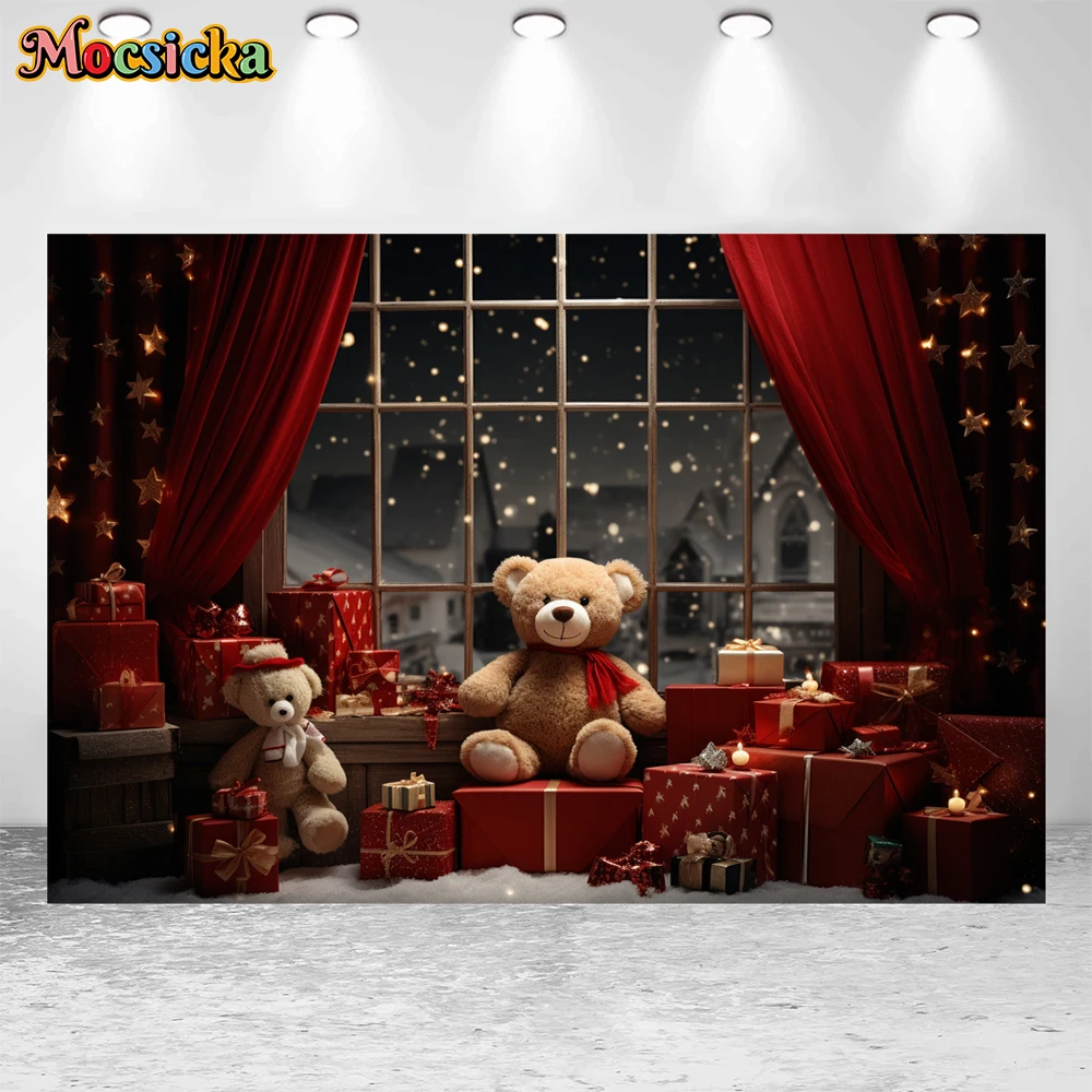 Mocsicka Зимний Рождественский фон для фотосъемки с милым медведем тематическое украшение праздник семейный фон для фотосъемки детей