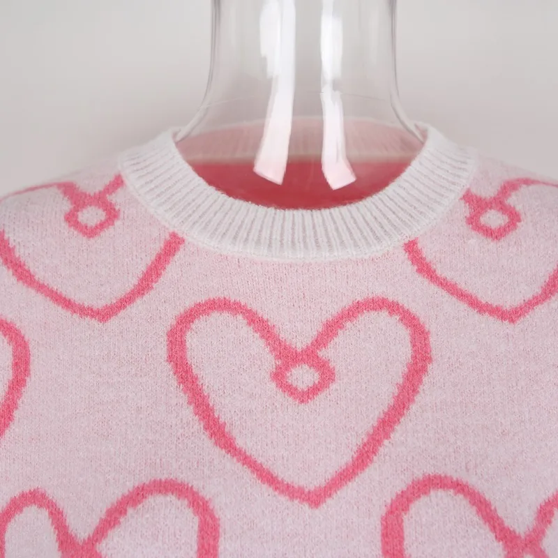 Pull à manches longues et col rond pour femme, pull décontracté à motif de cœur, ample, quotidien, rue, automne hiver, 2025