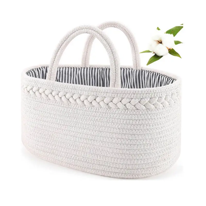 

Foldable Diaper Storage Basket Baby Clothing Storage Basket Portable Compartment Cotton Rope Diaper Handheld Storage Bag