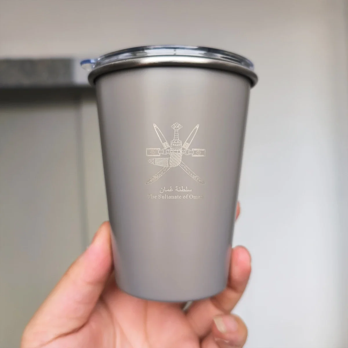 The Sultanate of Oman Logo Stainless Steel Cup with Lid 345ml Outdoor Camping Coffee Mug Wholesale