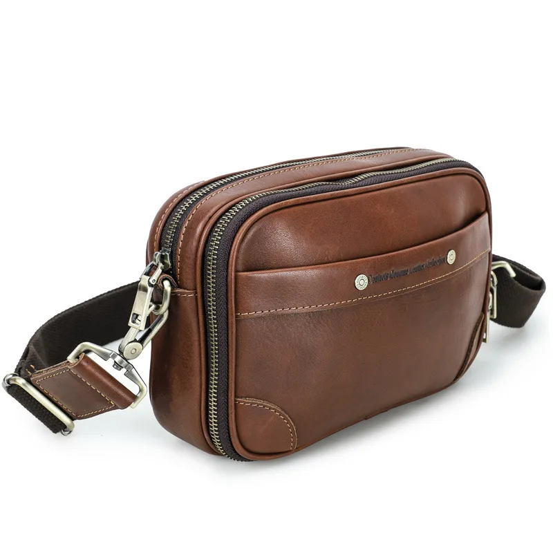 Fashionable British Style Head Layer Cowhide Crossbody Men's Casual Trendy Men's Leather Single Shoulder Large Capacity Handbags