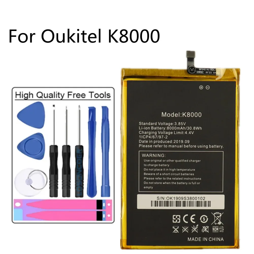 

New Original K8000 Battery For Oukitel K8000 8000mAh High Quality Large Capacity Phone Replacement Bateria + Tools