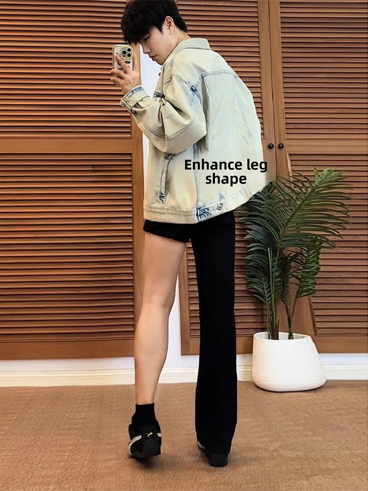 

Bla Le Blade Men's Jeans Elastic Slim Fit Flared Pants High Street American Sle GSS Labora Denim mid Waist Zipper