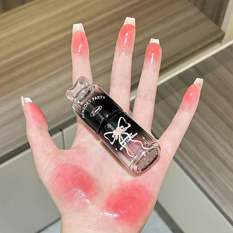 Bowknot Black Pink Mirror Lip Gloss, Non-Cup Staining, Long-Lasting,  Hydrating, Brightening, Easy-to-Apply Water Gloss Lipstick