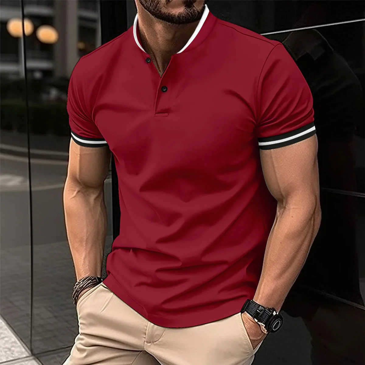 Cross-border 2024 Summer Casual slim-fit POLO shirt with lapel button pocket for men Sports polo shirt