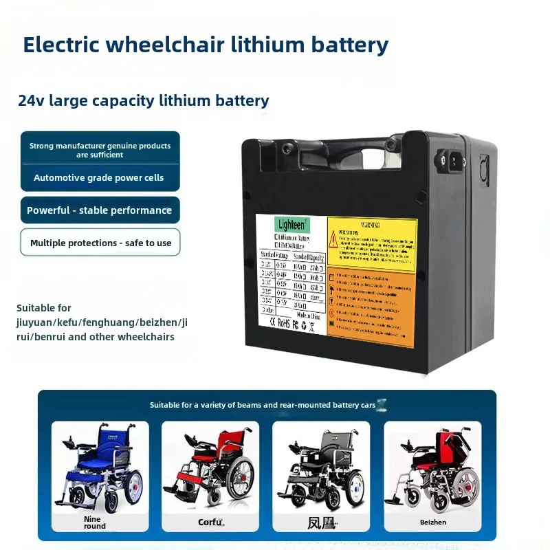 New 24V wheelchair power lithium battery, suitable for 24V electric wheelchair stair climber +50M BMS+ charger