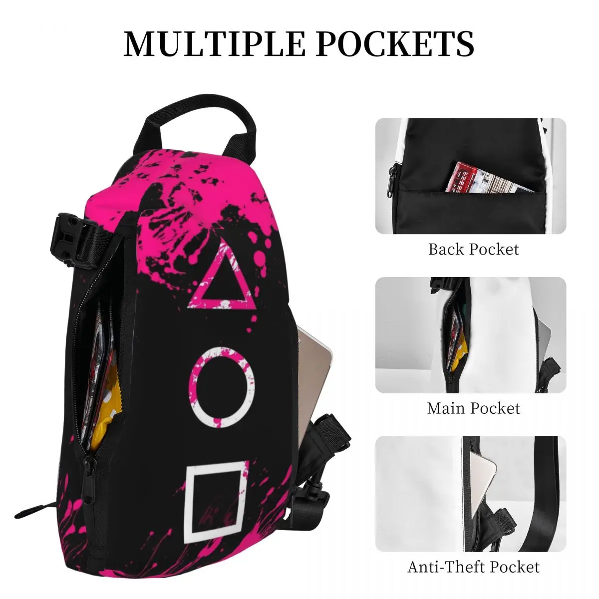 Calamari Games Geometry Sling Crossbody Bag Bolso pequeño para el pecho Mochila de hombro Mochila para viajes Senderismo Ciclismo Paquete Deporte