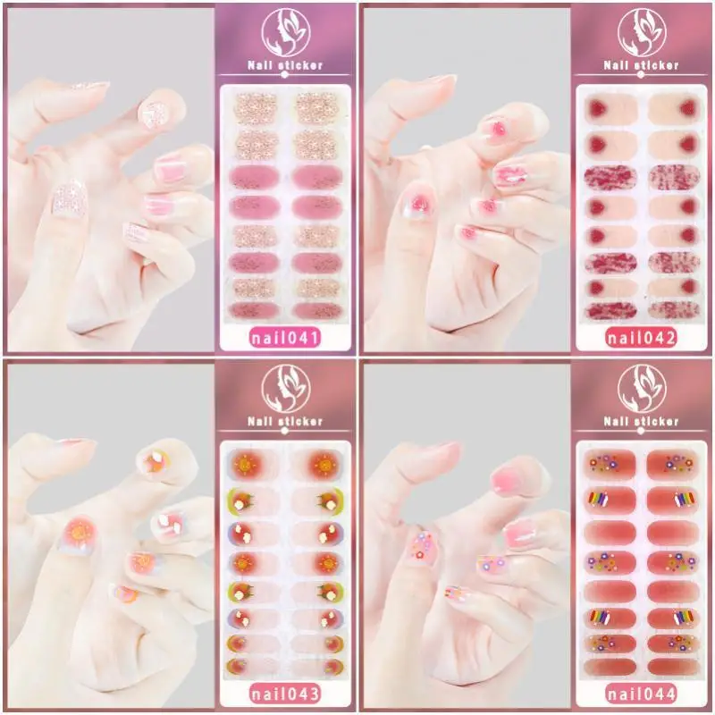 

MEBIS Nail Stickers 16Finger Nobake Gel Threedimensional Bronzing Nail Art Sticker Full Sticker Longlasting Waterproof Nail Oil