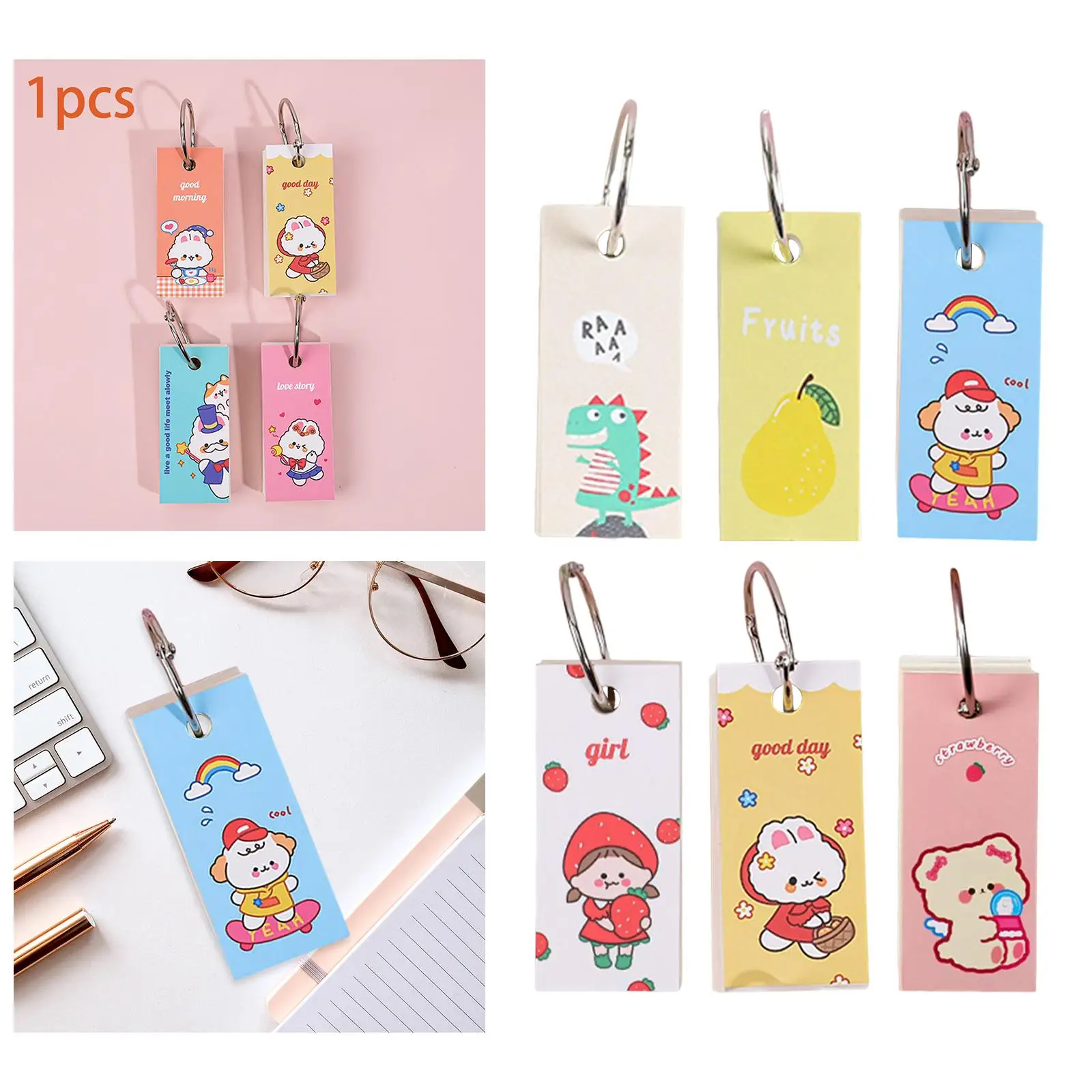 Blank Flash Cards Note Card ,Memo Scratch Pads ,with Binder Rings for Notes Taking