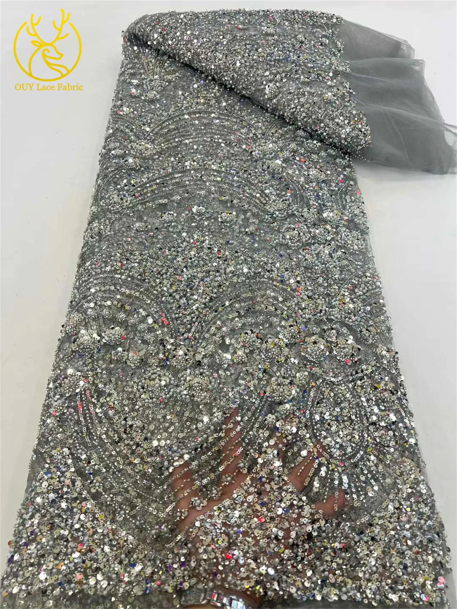 2026 Luxuriöser Afrikanischer Bräutigam Stickerei-Perlen-Spitzenstoff Hochwertiger Französischer Pailletten-Spitzenstoff für Brautkleid-Material – Detail 18