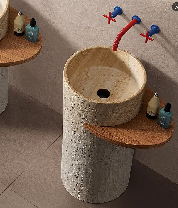 Potted Plants On StandsAncient Style Artificial Stone Grain Column Basin Integrated Floor-standing Wash Basin For Homestay And C