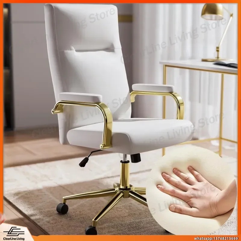 White Gold Office Chair with Memory Foam Cushion High Back Executive Computer Desk Chair on Casters Ergonomic Task Chair for