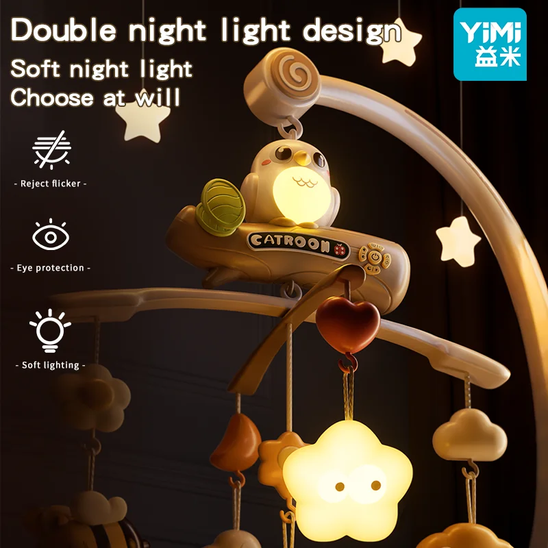 음악과 조명이 있는 아기 침대 모빌, 리모컨이 있는 아기 침대용 모빌, 회전, 달과 별 투영, 아기 침대 장난감