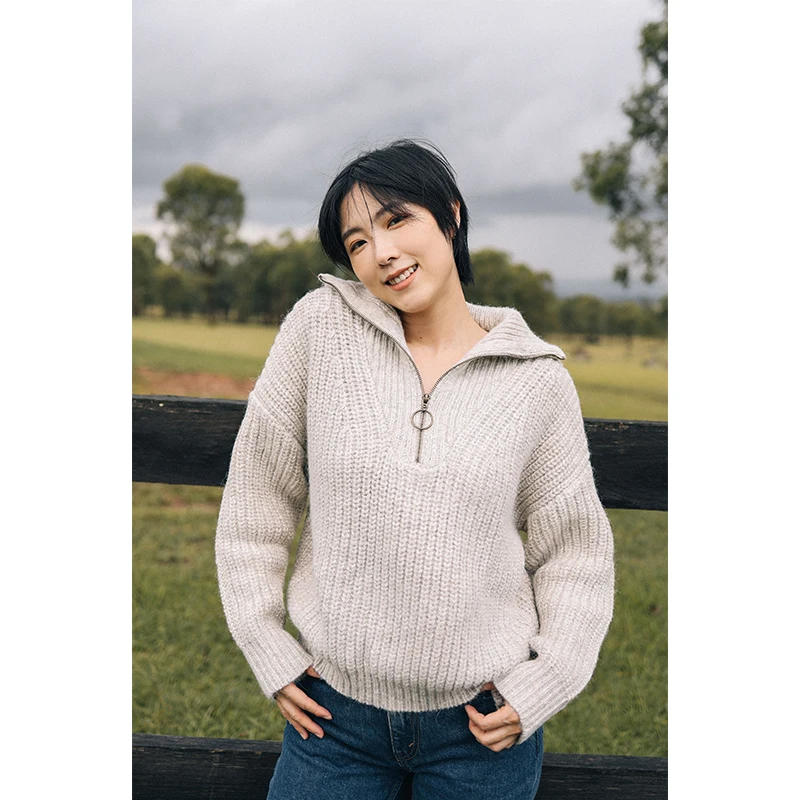 

Would You Spring New Fluffy Soft f Zipper Knitted Wool Casual Collar Oaeal Color Women's Sweater Warm Commute Sle Long...