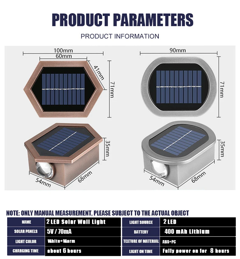 Strong Brightness Solar LED Wall Light Outdoor Waterproof Garden Lights Wall Washer Villa Exterior Wall Lamp Terrace Solar Lamps