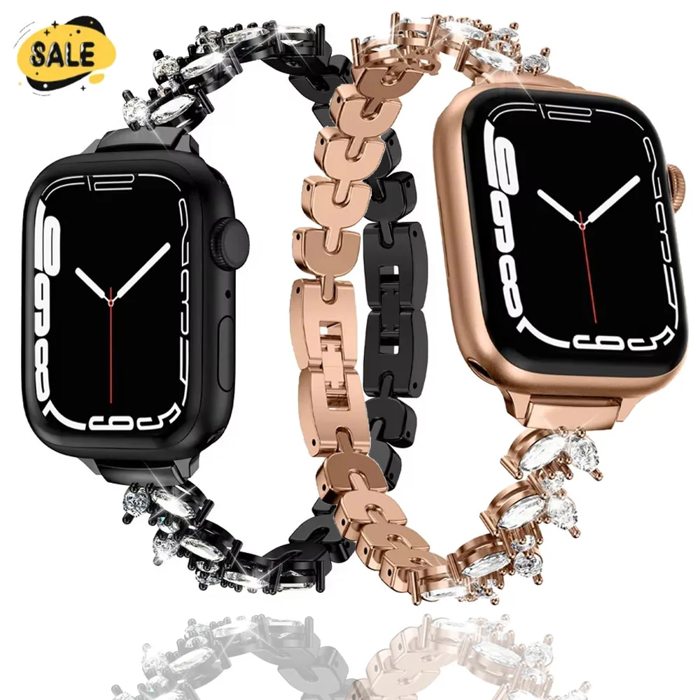

Slim Metal Diamond Strap For Apple Watch 10 9 8 7 42/46/41/45mm Women's Fashion Bracelet iWatch Ultra 6 5 4 SE 49mm 40mm 44mm
