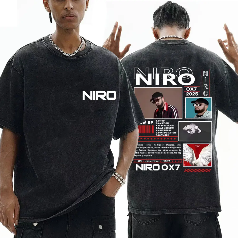 

Washed Vintage Rapper Niro OX7 Album 2025 T-shirt Men Women Hip Hop Fashion Pop Music T-shirts Men's High Quality Cotton T Shirt