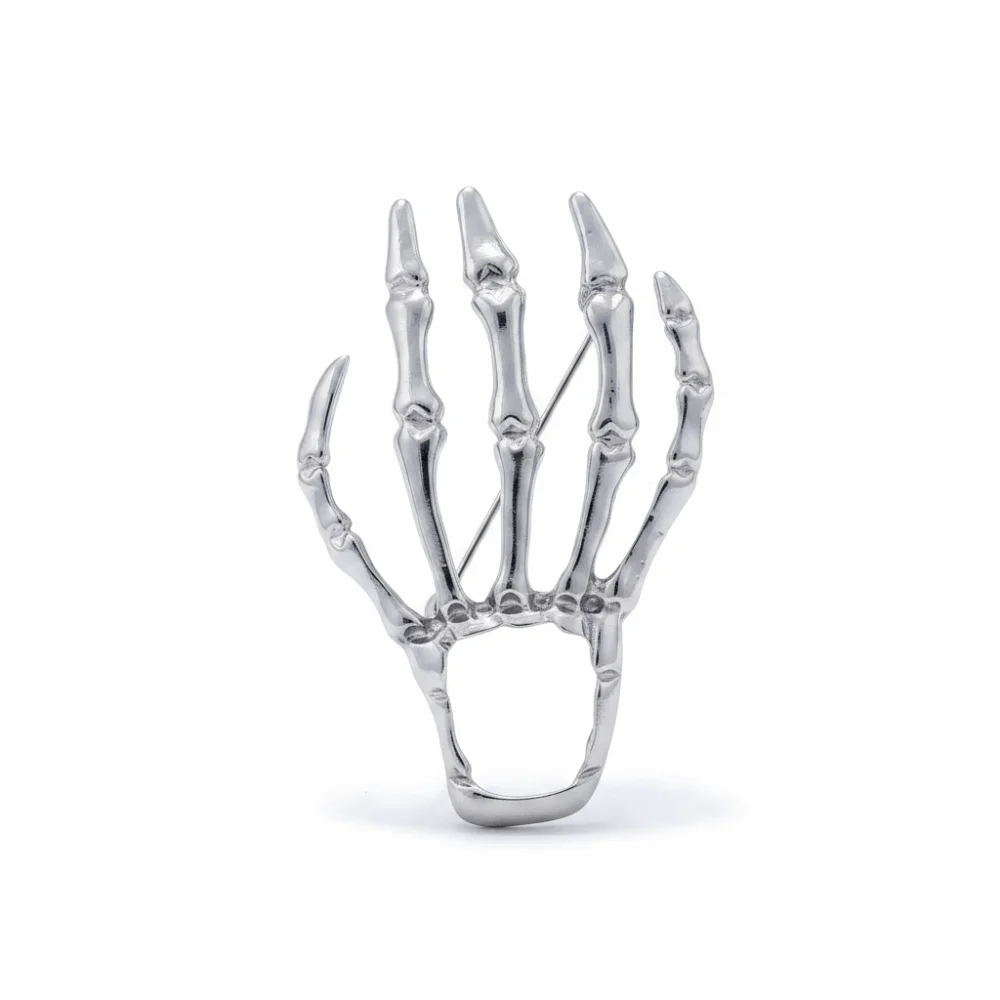 Silver Golden Skeleton Hand Brooch Eco Friendly Dark Style Gothic Pins Retro Texture Creative Design Halloween Badge
