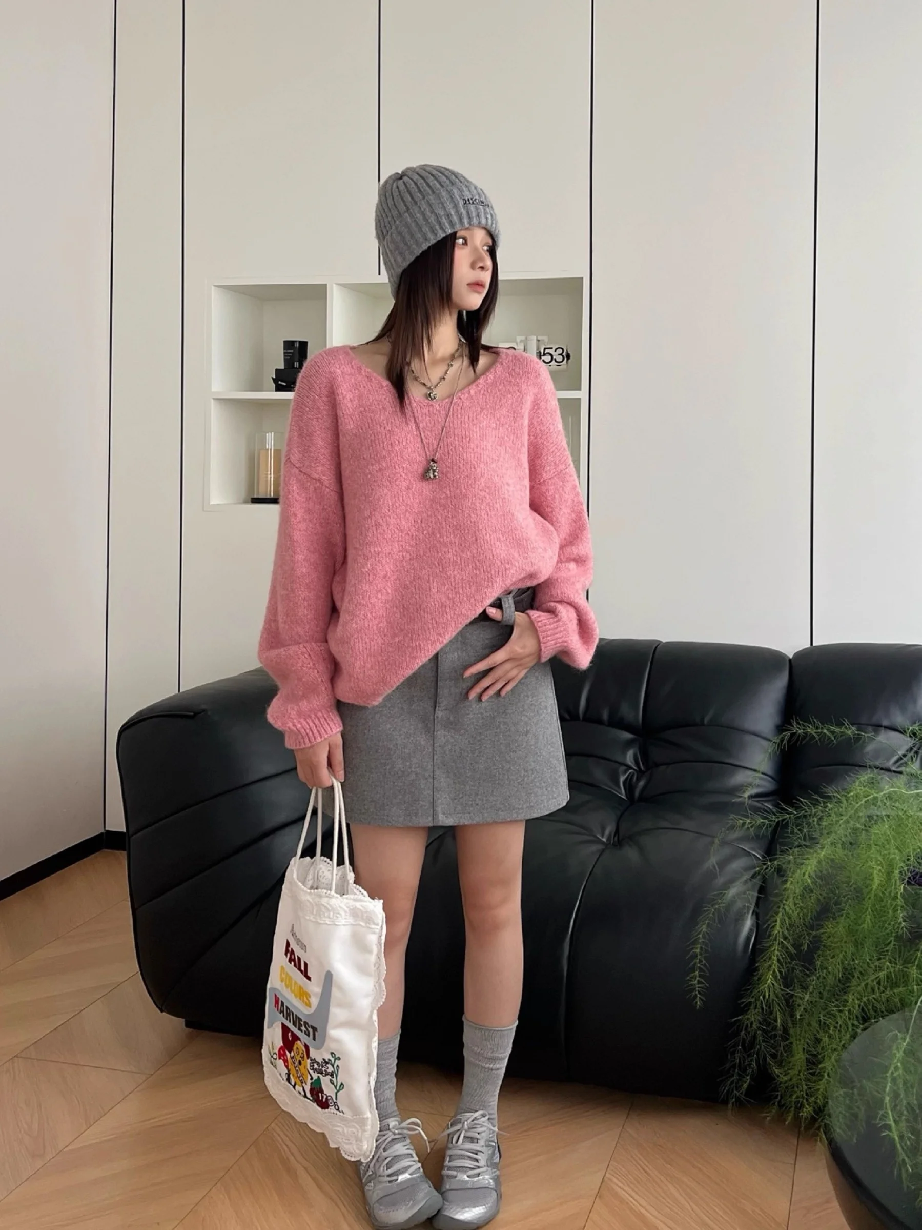 

Women's V-Ne Pullover Sweater Loose Long Sve Autumn Winter Comfortable Korean Sle Knitted Top Slimming Soft Warm