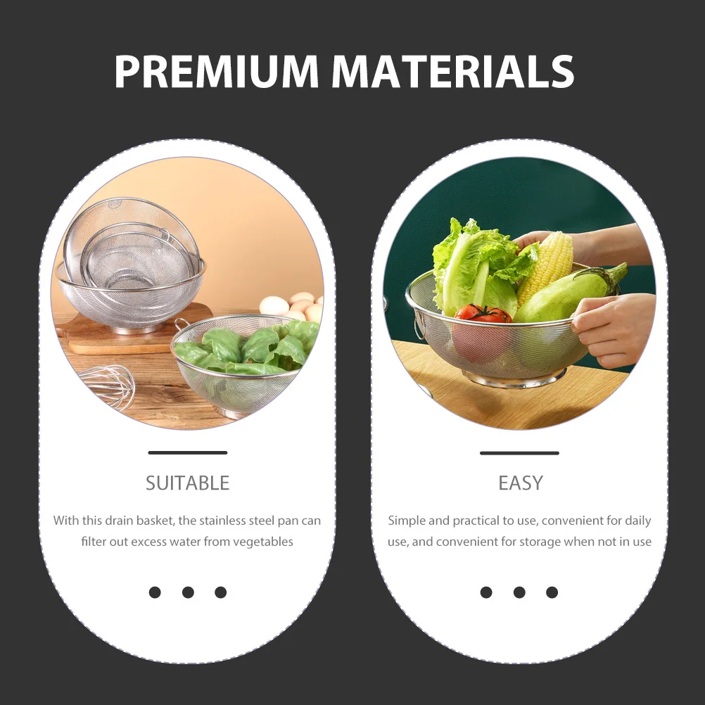 

22Cm Stainless Steel Draining Basket Handheld Fruit Washing Strainer for Kitchen Outdoor Cooking and Food Preparation