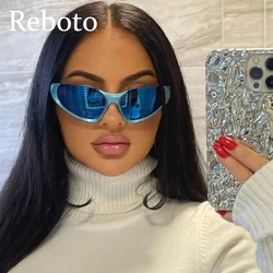 Futuristic Punk Y2K Sunglasses For Women Fashion 2023 Luxury Brand Blue Mirror Cool Sunglasses Girl Trends Half Frame Eyewear
