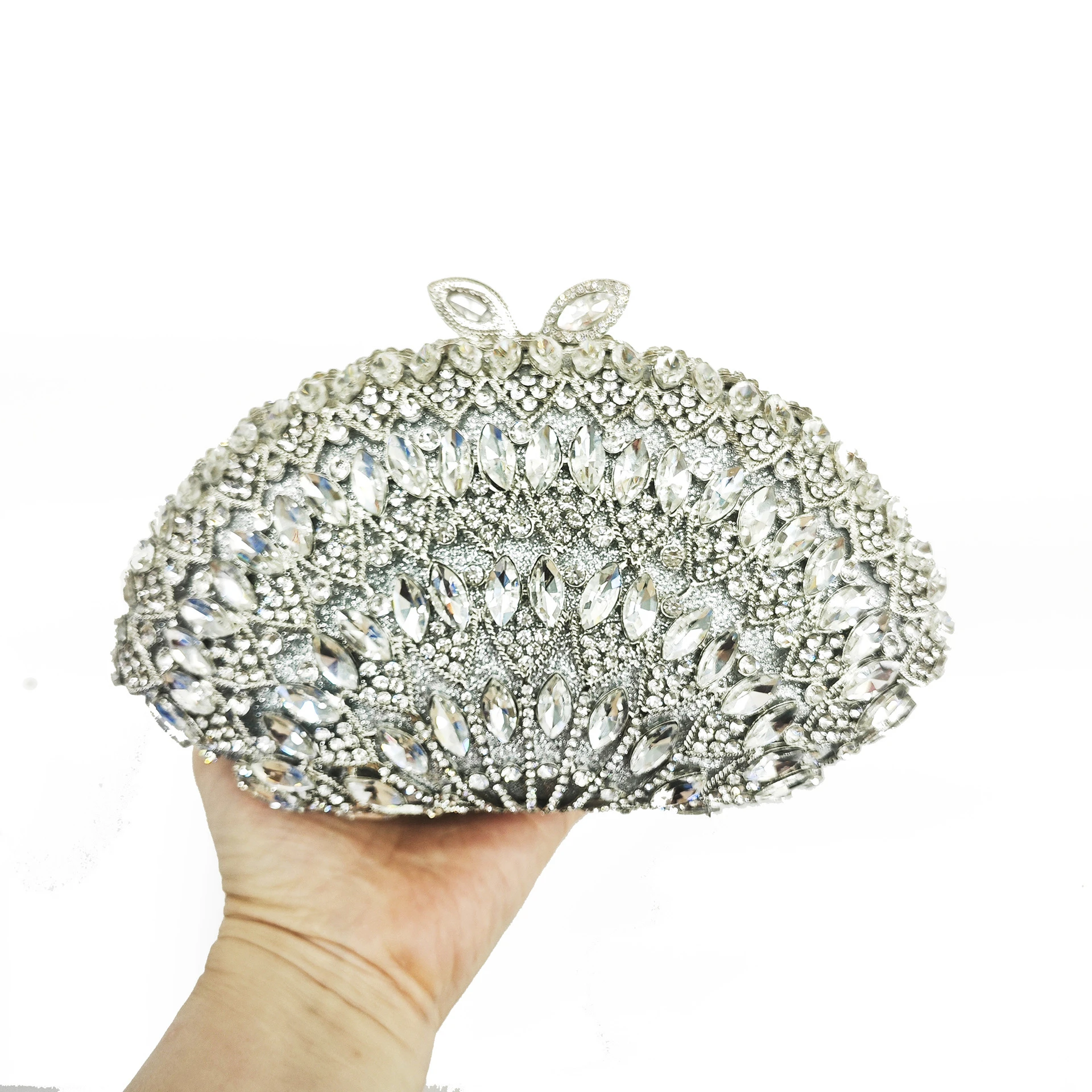 WHTUOHENG Big Rhinestone Crystal Purse Silver Evening Clutch Bag Sparkly Ladies Bags Gala Birthday Formal Dinner Handbag