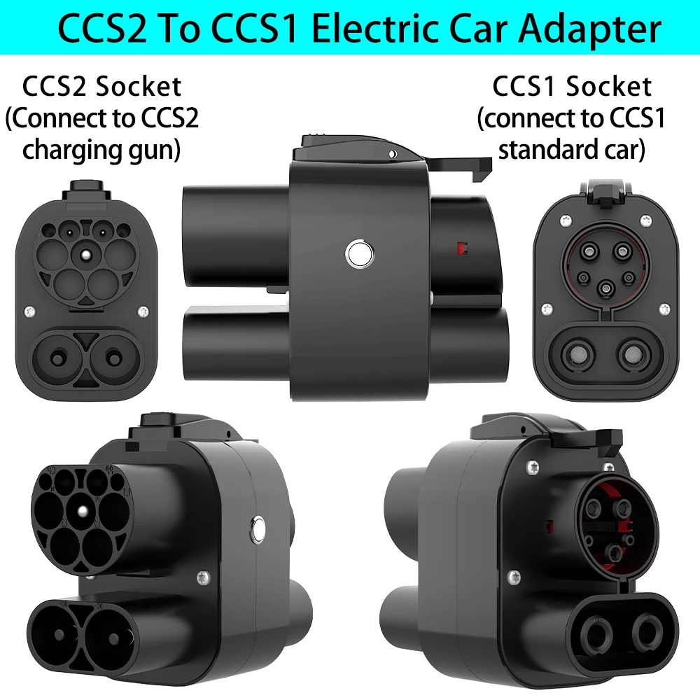 Adaptador Unirise CCS2 a CCS1 EV 250kW 250A 1000v DC + conector de cargador de CA CCS Combo 2 a CCS1 adaptador de carga rápida para coche eléctrico