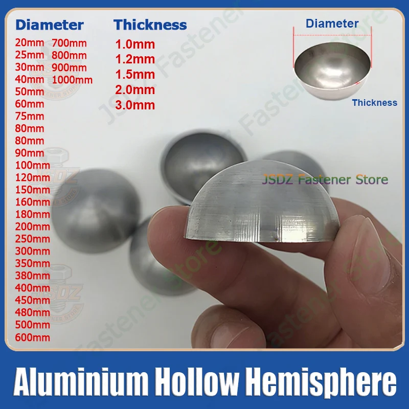 

1-10pcs Aluminum Hollow Hemisphere OD 25-1000mm Semisphere Decoration Sealing Plug Aluminum Half Balls Cap Heat Dissipation