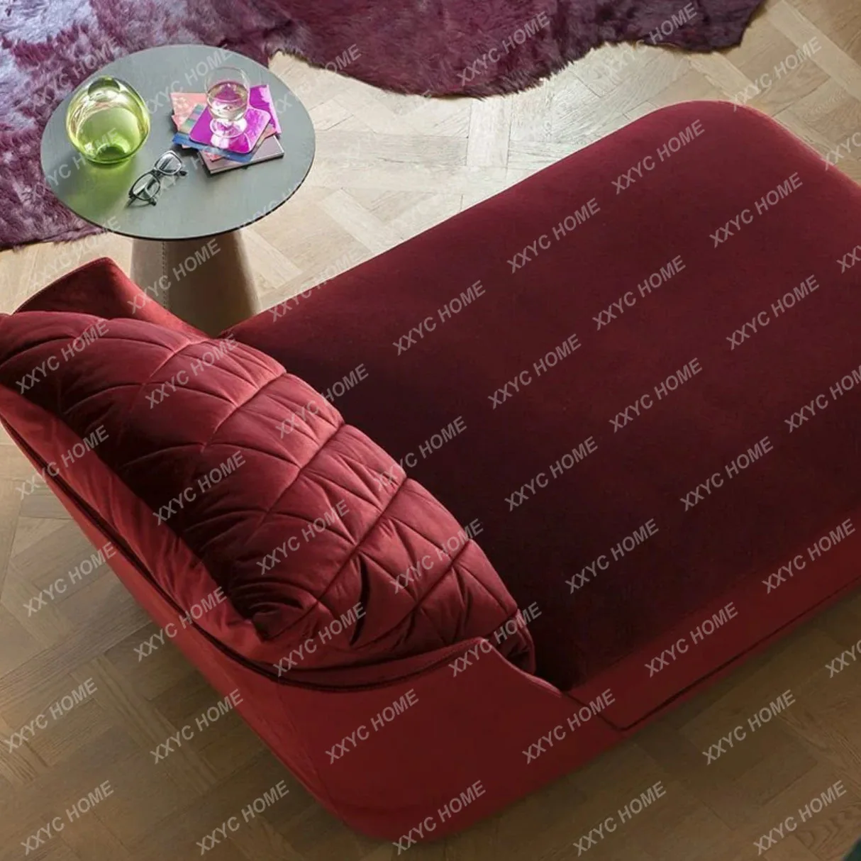 Romantic red velvet lounge chair living room bedroom chaise longue bed and breakfast hotel clothing store sofa
