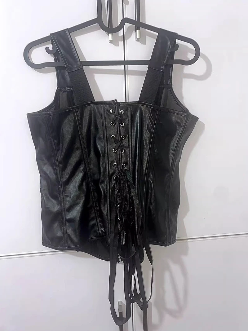 Faux Leather Harness Court Shaper Overbust Corselet Women Sexy Buckled Bustier Waist Trainer Vest Corset Overbust image 4
