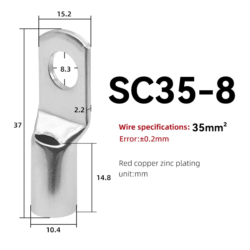 5/10PCS SC10 SC16 SC25 SC35 SC50 SC70 SC95 Terminal 10-95 MM2 Kabelschuhe Draht Stecker Verzinnt elektrische Solder Lug 10-3/0 AWG