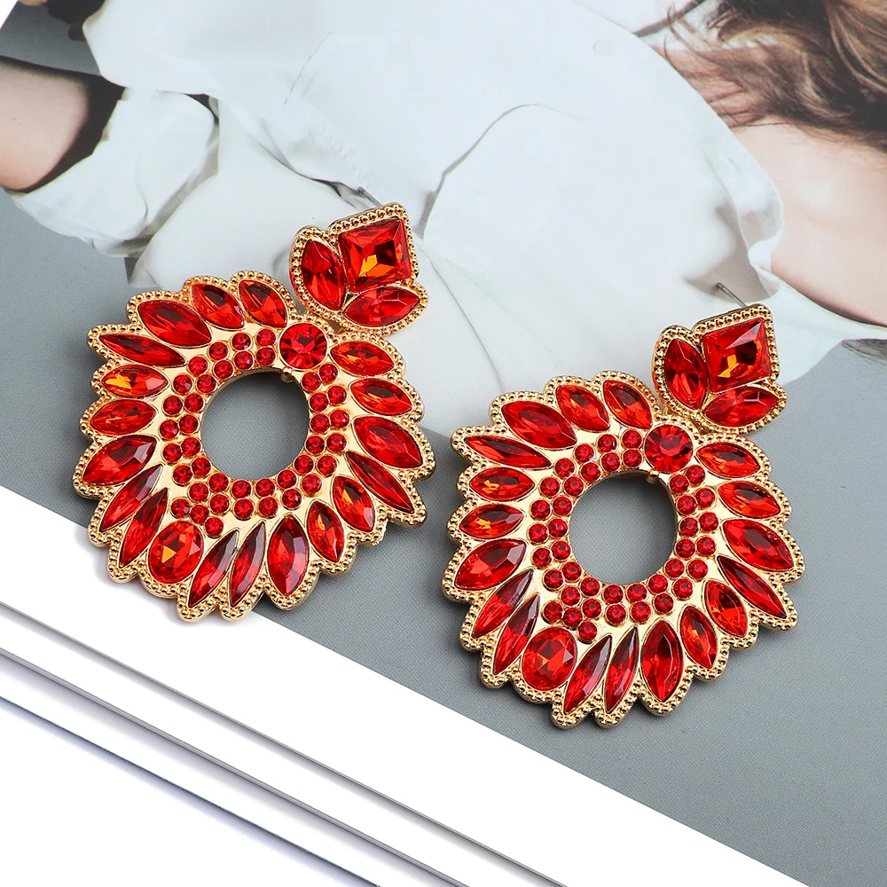 Charm Multicolored Crystal Big Dangle Drop Earrings For Women Trendy Vintage Luxury Chandelier Pageant Prom Pendant Jewelry Gift