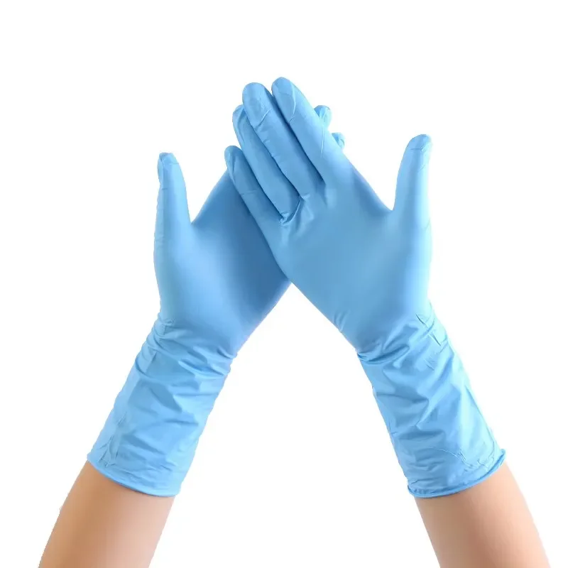 Blue Disposable Rubber Gloves Household Cleaning Catering Food Long Sleeve 12inch Nitrile Gloves Thick and Durable Gloves