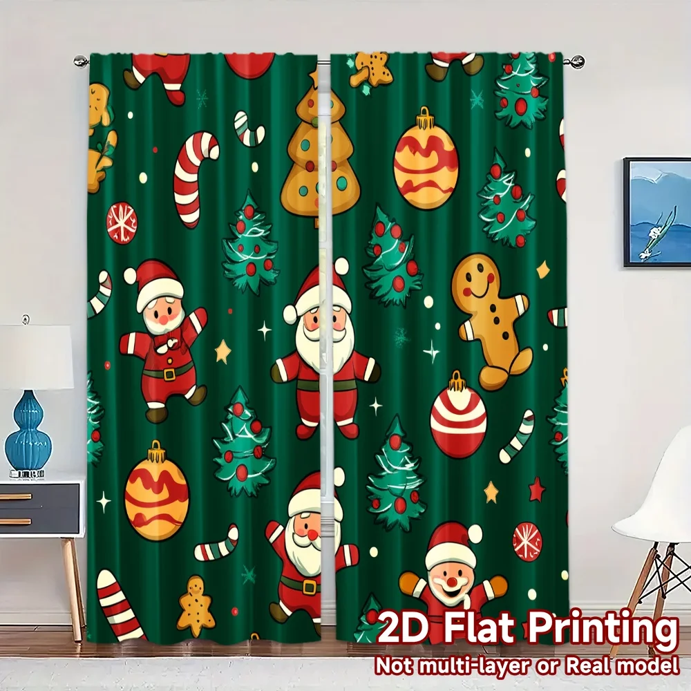 

2pcs,Curtains Cute Christmas Santa Gingerbread Man Tree (2) Modern Curtains&Window Treatment Machine Washable Fabric Curtains