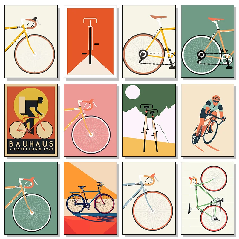 Fahrradfahrer Leinwandbild Minimalistisches Radsport-Wandkunst-Poster Druck Modernes Fahrradbild für Wohnzimmer-Dekoration Geschenk für Fahrradliebhaber