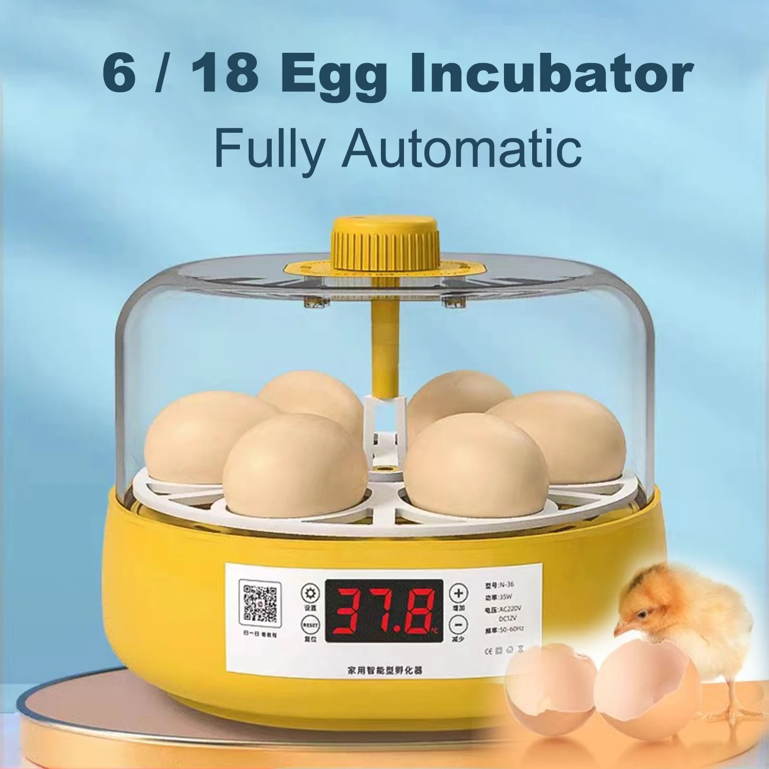 6 Egg Incubator Fully Automatic Brooder Egg Incubator With Temperature Control Display Round Mini Egg Incubator