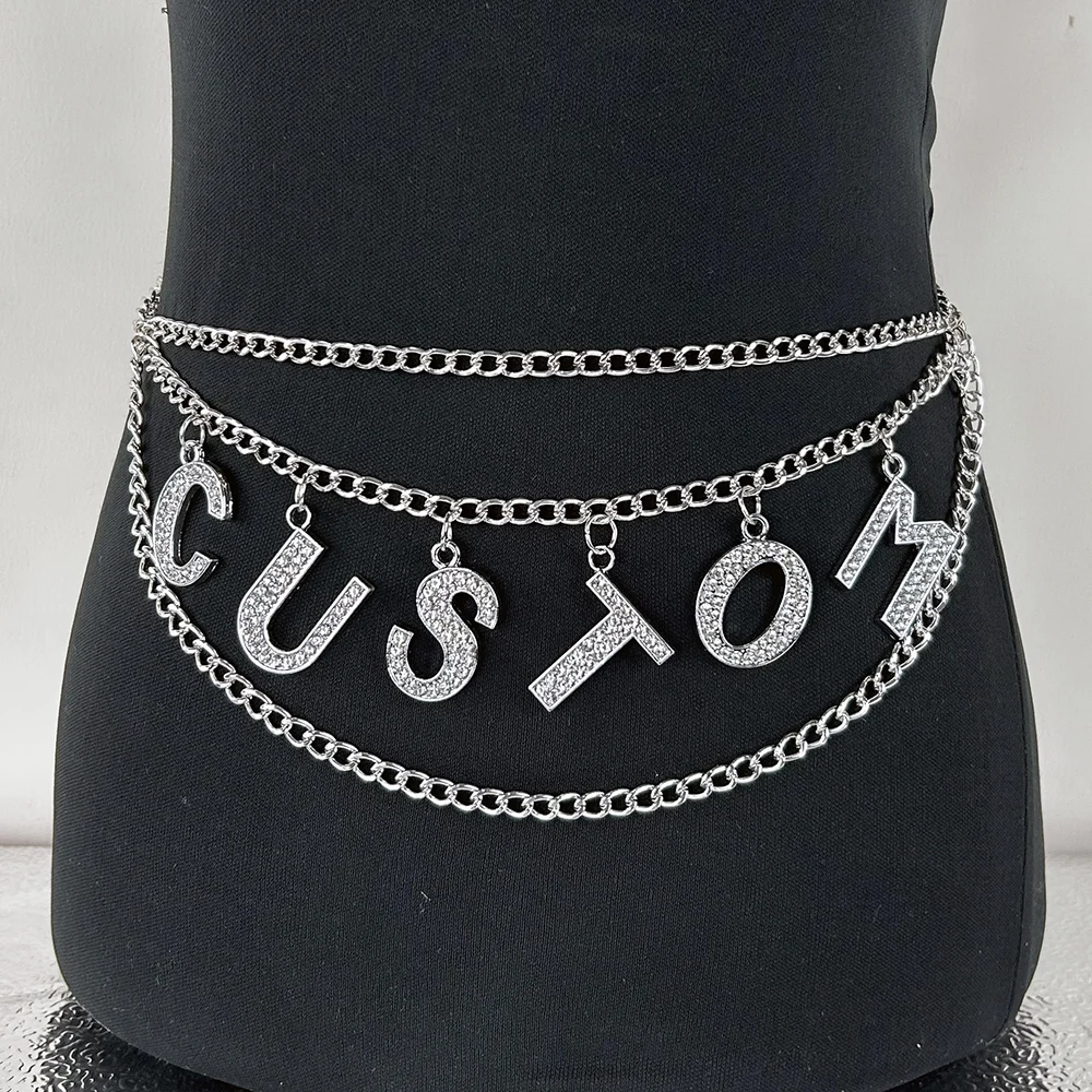 Charm Letter Chain Waist Belt - Black Custom Letter Chain Belt - Etsy main image 2