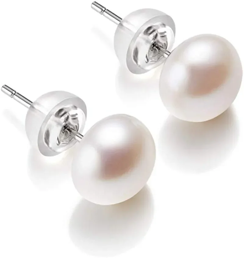 100% Natuurlijke Zoetwaterparel Stud Oorbellen Echte 925 Sterling Zilveren Oorbel Gekweekte Witte Parel Voor Vrouwen Oorbel Sieraden