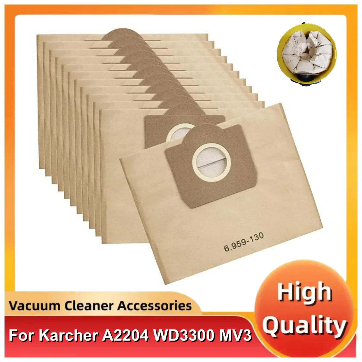 Suitable for Karcher Vacuum Cleaner 6.959-130 A2204 WD3300 MV3 Filter Paper Bag
