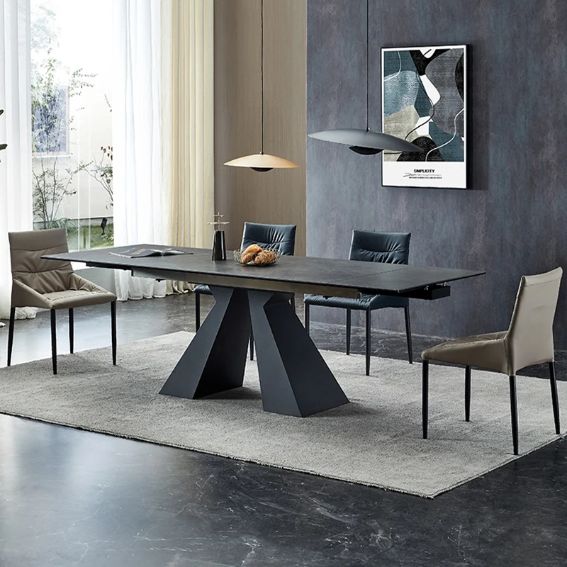 Italian imported rock slab dining table telescopic simple light luxury household small induction cooker bright dining table and