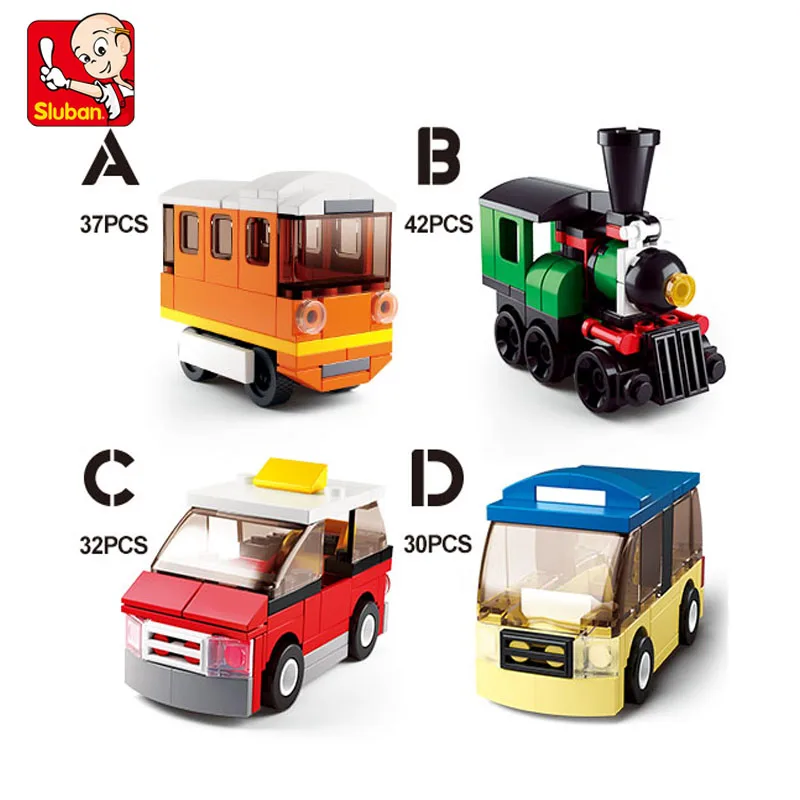 Sluban Building Block Toys Mini Builder Set City Vehicles B0598 Bus Train Taxi Subway Compatbile With Leading Brands