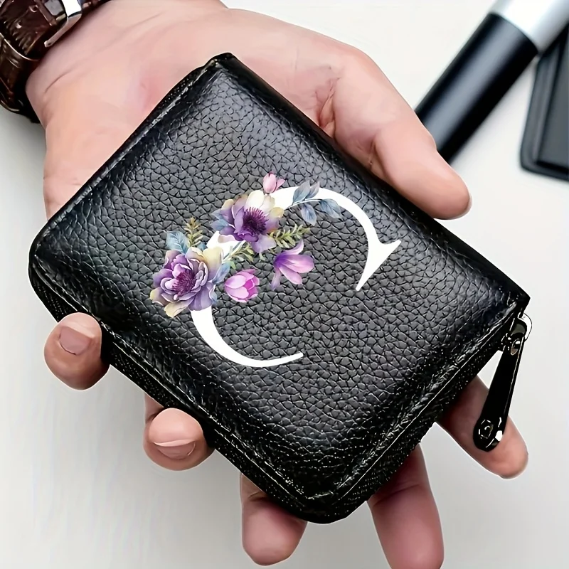 Neue 9+2 Weiße Blumen 26 Buchstaben Bunte 11-Fach Kreditkarten-Geldbörse - Mehrfach-Kartenhalter für Mann und Frau – Detail 8