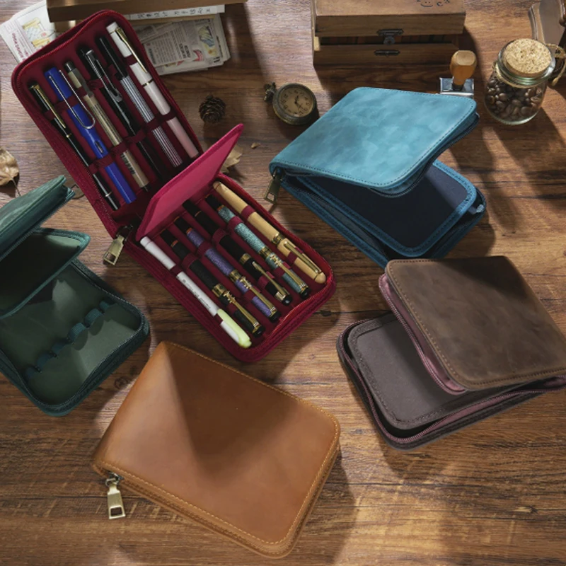 Ретро-футляр для 12 перьевых р – обзор и цена Leather Fountain Pen Case 3 Slots Pouch