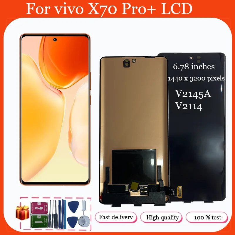 

6.78" AMOLED LCD For Vivo X70 Pro+ LCD V2145A V2114 Display Screen Touch Digitizer Replacement For VIVO X70 Pro+ Display