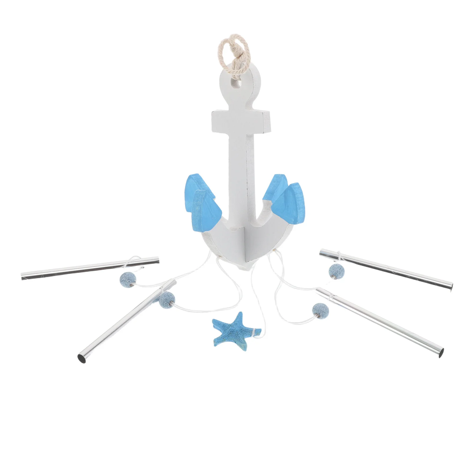 

Wooden Anchor Wind Chime Mediterranean Nautical Metal Tubes Outdoor Porch Garden Beach Wall Decor Coastal Hanging