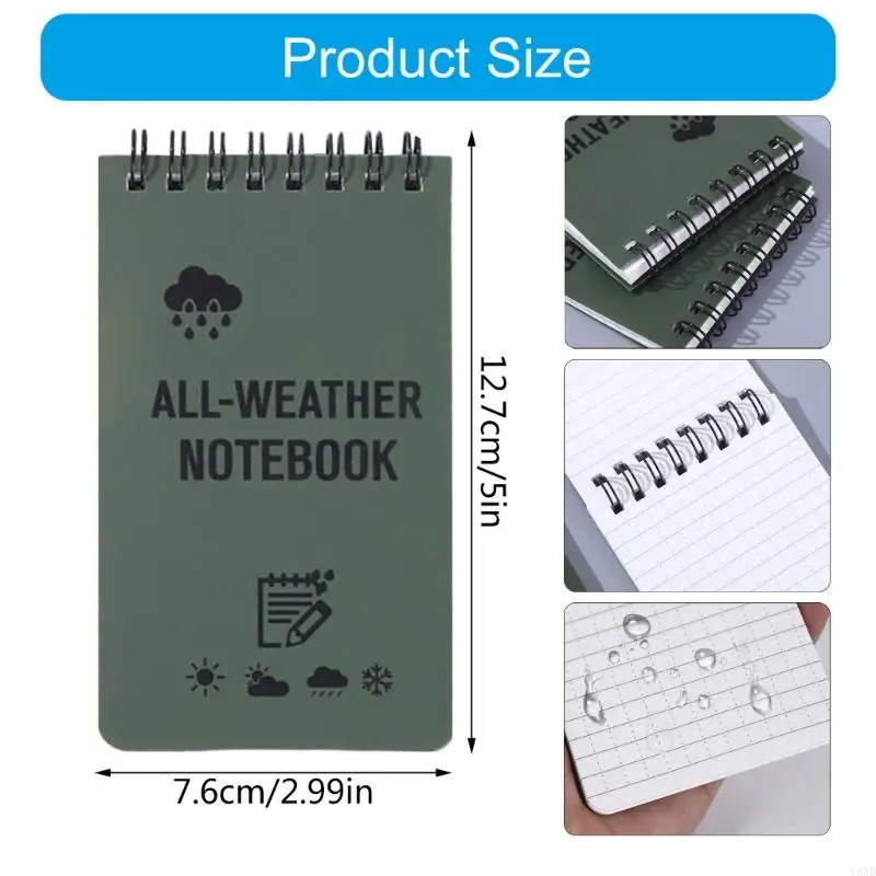 Y8AD Pocket Notepad Todo clima Notebook impermeable Notebook Spirals para libre